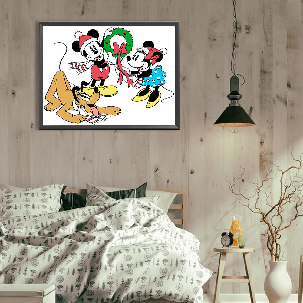 Mickey Mouse And Friends Decorate For Christmas - Full Round Drill Diamond Painting 40*30CM