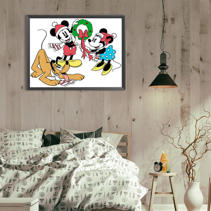 Mickey Mouse And Friends Decorate For Christmas - Full Round Drill Diamond Painting 40*30CM