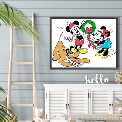 Mickey Mouse And Friends Decorate For Christmas - Full Round Drill Diamond Painting 40*30CM