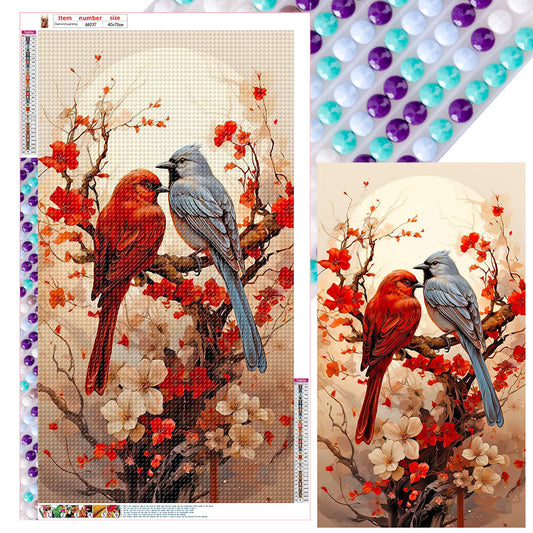 Plum Cardinal Blue Tit - Full Round Drill Diamond Painting 40*70CM