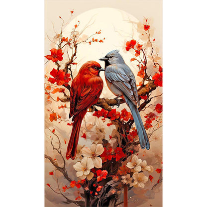 Plum Cardinal Blue Tit - Full Round Drill Diamond Painting 40*70CM