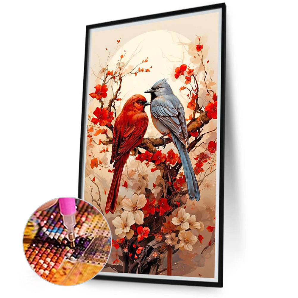 Plum Cardinal Blue Tit - Full Round Drill Diamond Painting 40*70CM