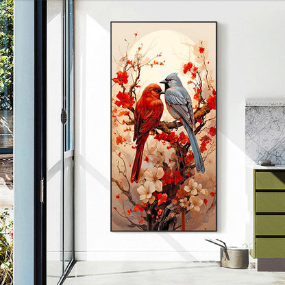 Plum Cardinal Blue Tit - Full Round Drill Diamond Painting 40*70CM