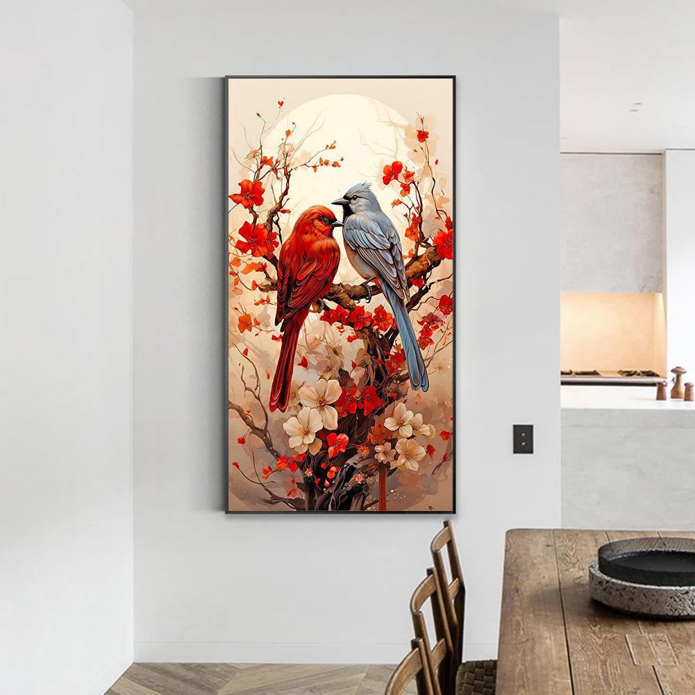 Plum Cardinal Blue Tit - Full Round Drill Diamond Painting 40*70CM