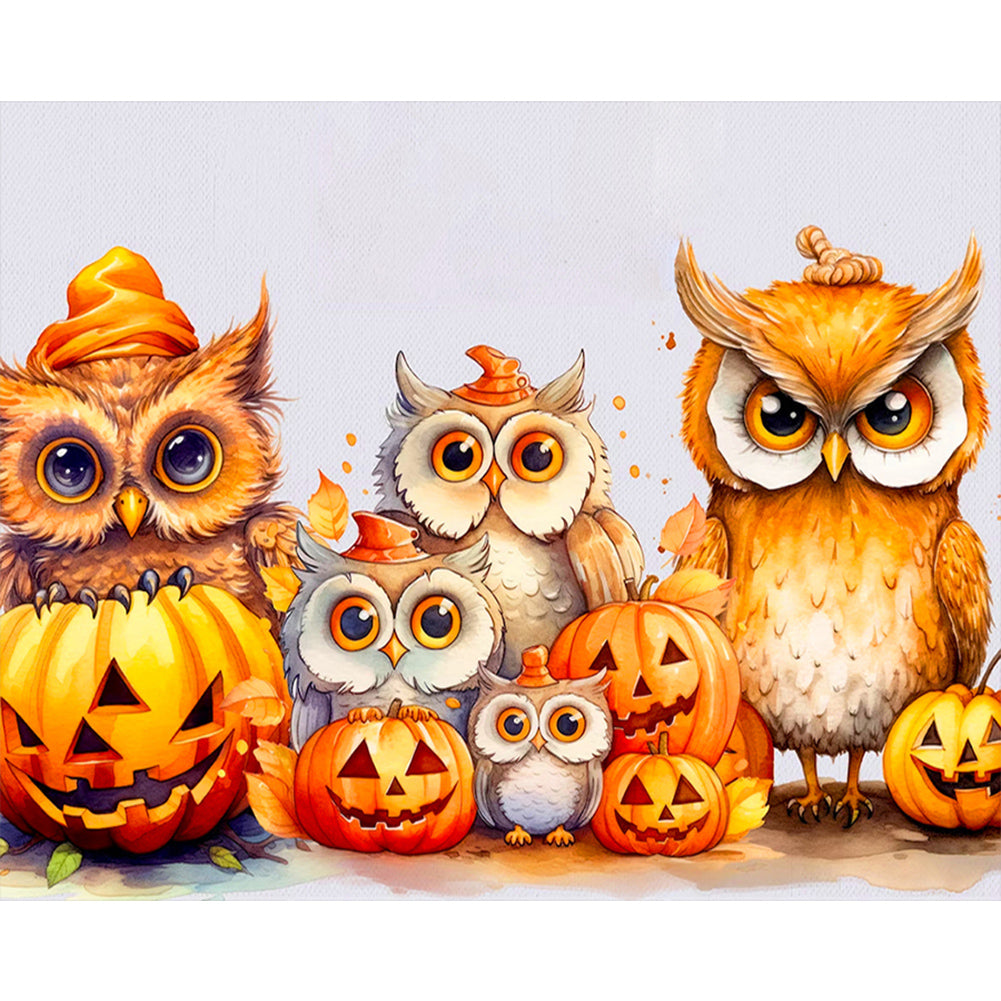 Owl Pumpkin - Full Round Drill Diamond Painting 50*40CM