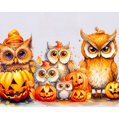 Owl Pumpkin - Full Round Drill Diamond Painting 50*40CM