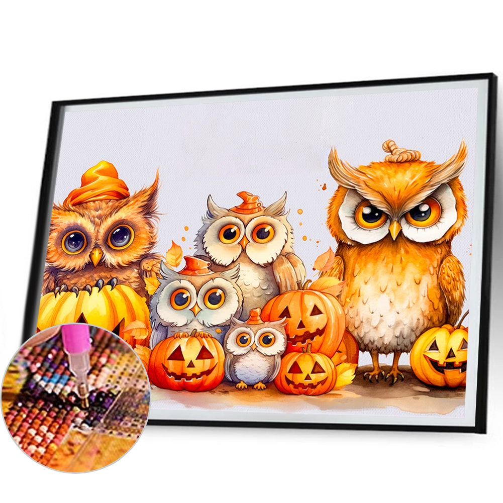 Owl Pumpkin - Full Round Drill Diamond Painting 50*40CM