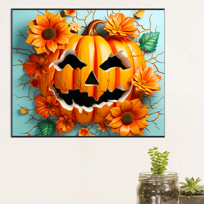 Broken Wall Pumpkin And Flowers - Full Round Drill Diamond Painting 60*50CM