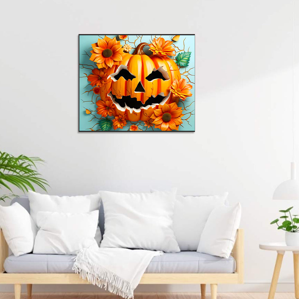 Broken Wall Pumpkin And Flowers - Full Round Drill Diamond Painting 60*50CM