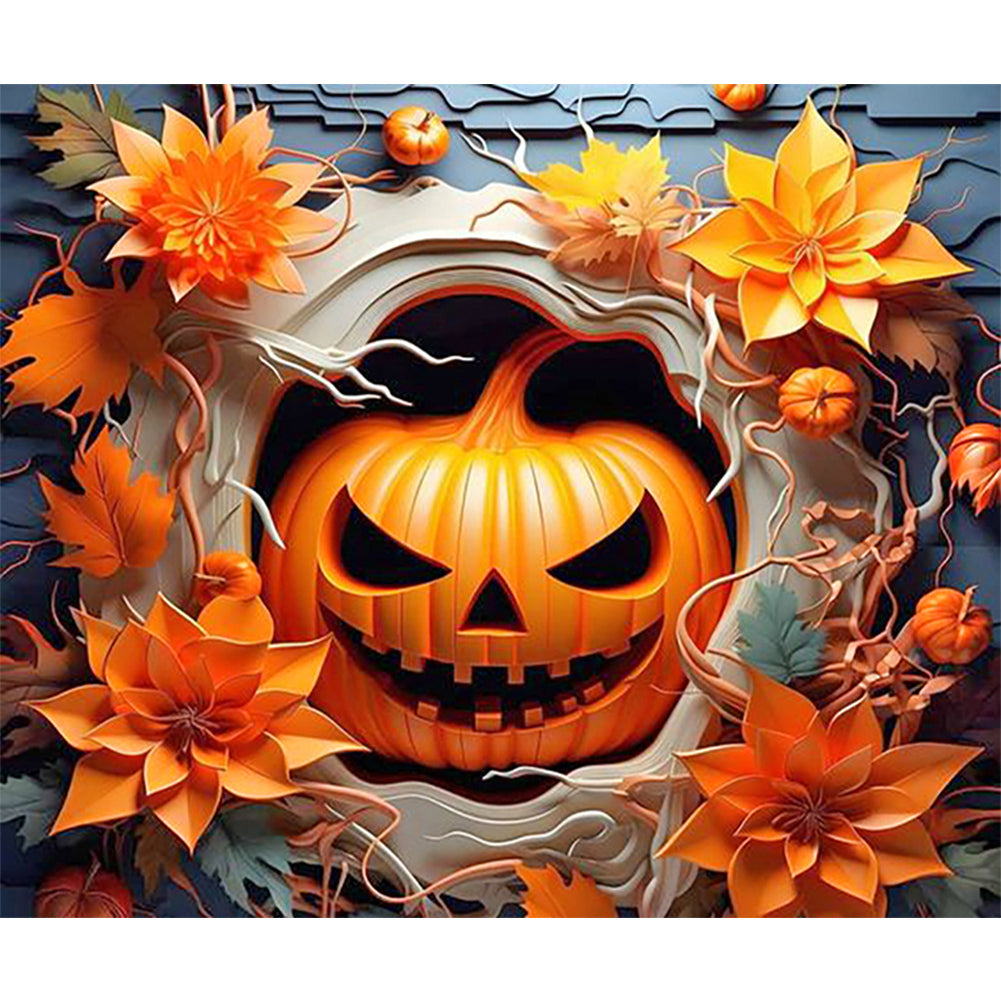 The Broken Pumpkin Smiles Evilly - Full Round Drill Diamond Painting 60*50CM