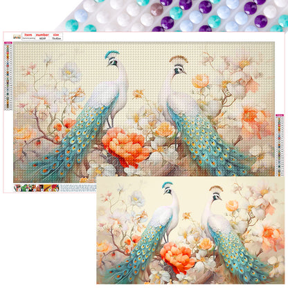 Two White Peacocks - Full Round Drill Diamond Painting 70*40CM