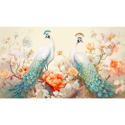 Two White Peacocks - Full Round Drill Diamond Painting 70*40CM