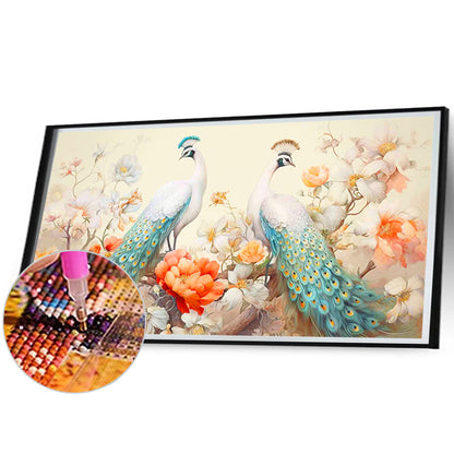 Two White Peacocks - Full Round Drill Diamond Painting 70*40CM