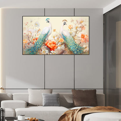 Two White Peacocks - Full Round Drill Diamond Painting 70*40CM