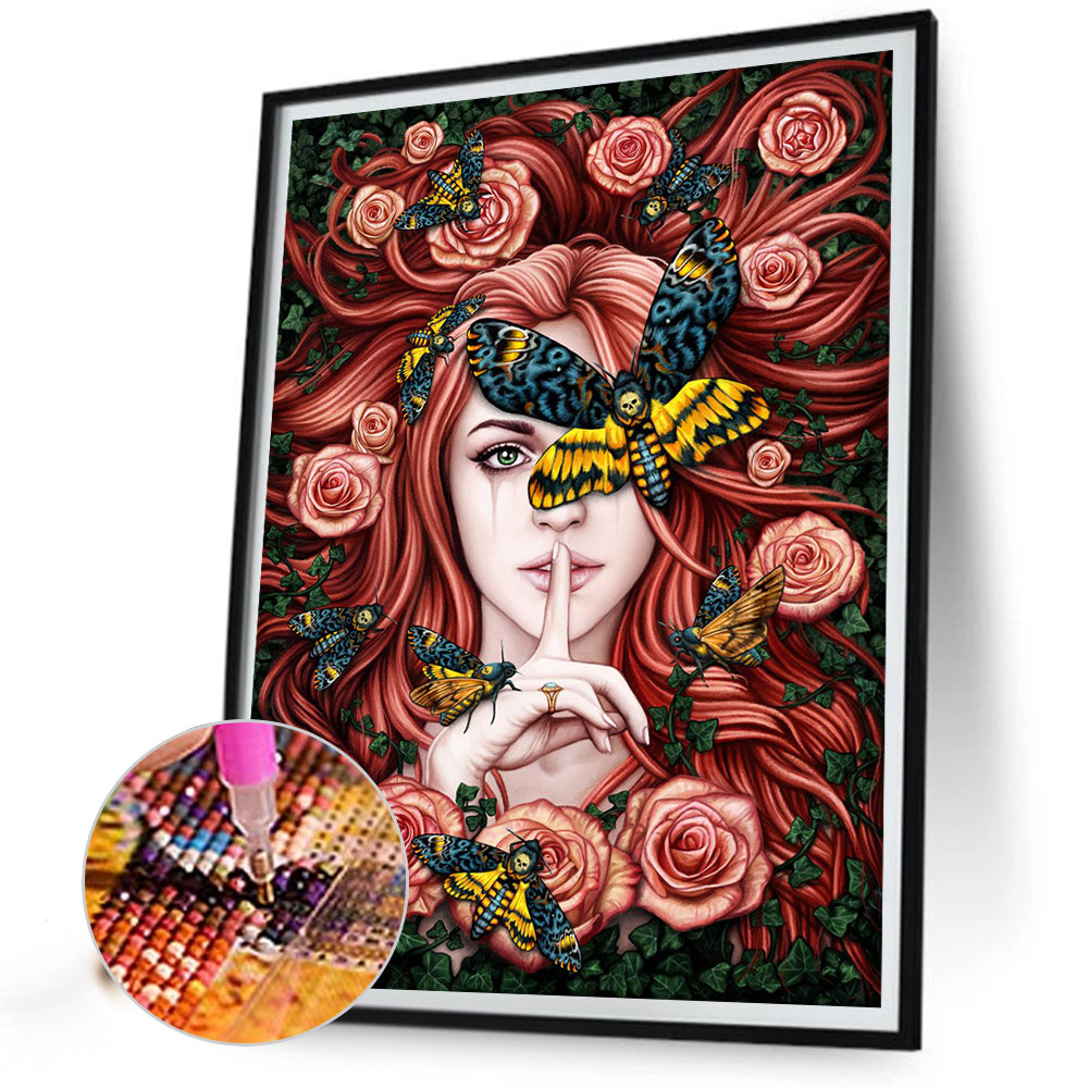 Flower Roses With Girl - Full Round Drill Diamond Painting 40*50CM