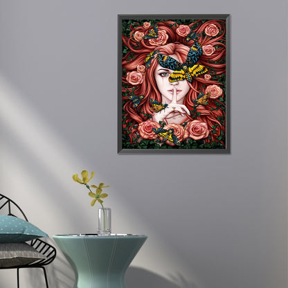 Flower Roses With Girl - Full Round Drill Diamond Painting 40*50CM