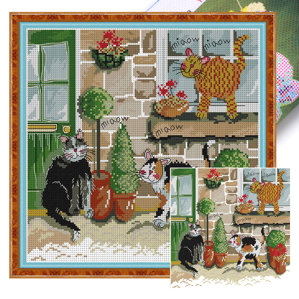 Meow Meow Meow - 14CT Stamped Cross Stitch 33*33CM(Joy Sunday)