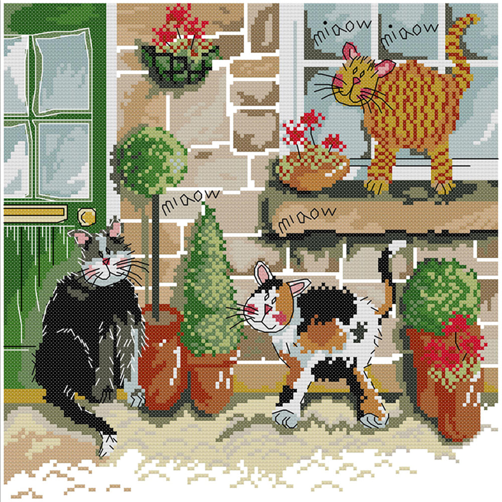 Meow Meow Meow - 14CT Stamped Cross Stitch 33*33CM(Joy Sunday)