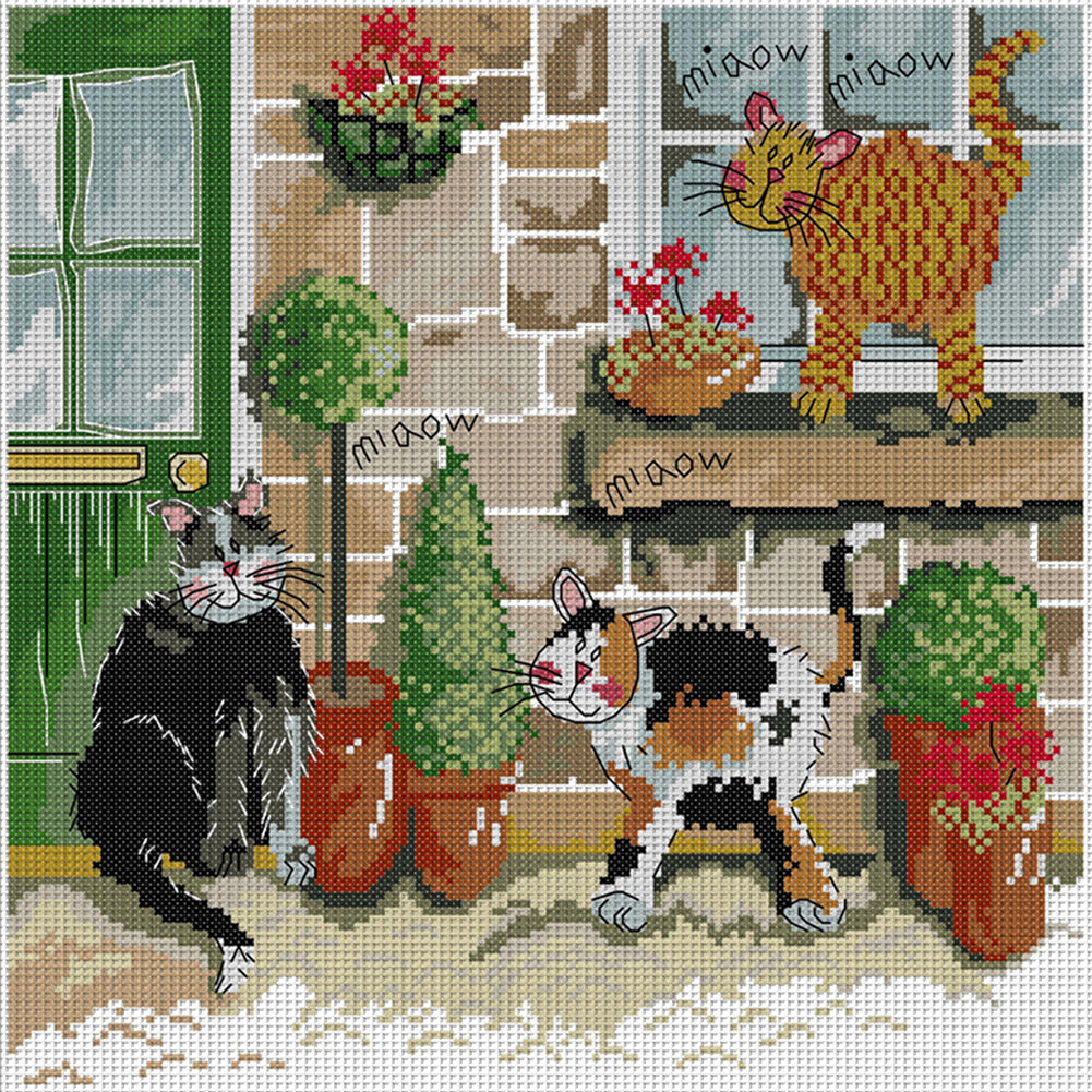 Meow Meow Meow - 14CT Stamped Cross Stitch 33*33CM(Joy Sunday)