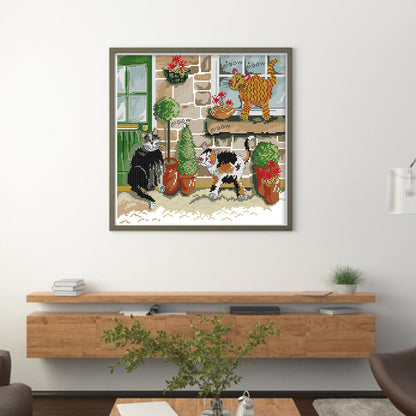 Meow Meow Meow - 14CT Stamped Cross Stitch 33*33CM(Joy Sunday)