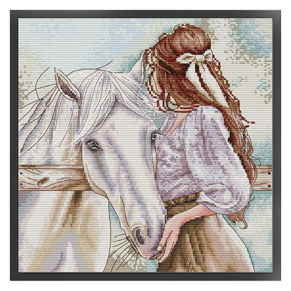 Girl And Horse - 14CT Stamped Cross Stitch 31*33CM(Joy Sunday)