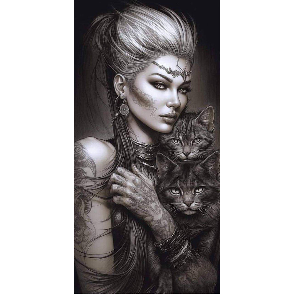 Tattooed Woman Cat - 11CT Stamped Cross Stitch 40*80CM