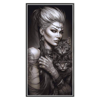 Tattooed Woman Cat - 11CT Stamped Cross Stitch 40*80CM