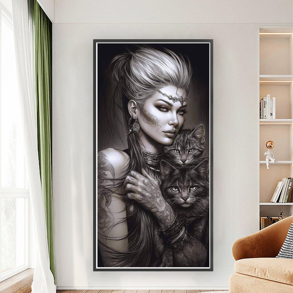 Tattooed Woman Cat - 11CT Stamped Cross Stitch 40*80CM