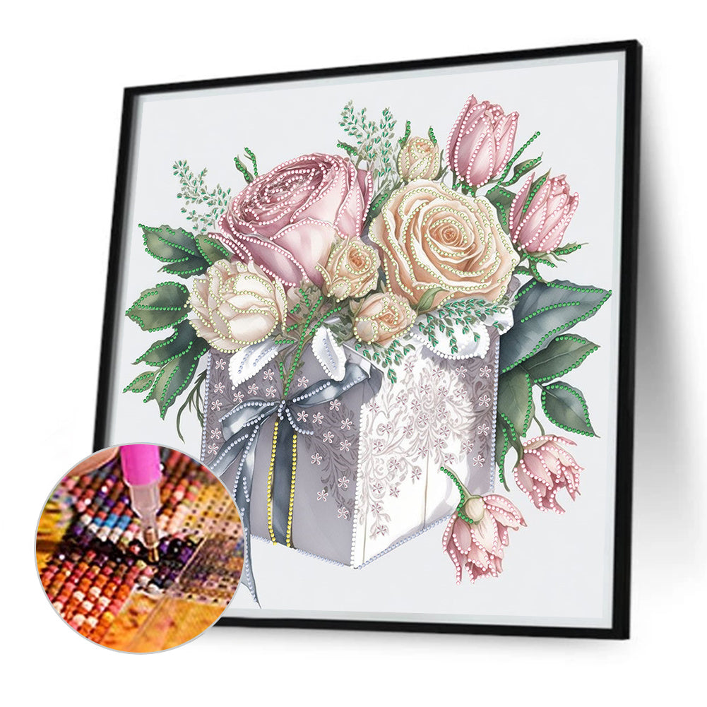 Flower Gift Box - Special Shaped Drill Diamond Painting 40*40CM