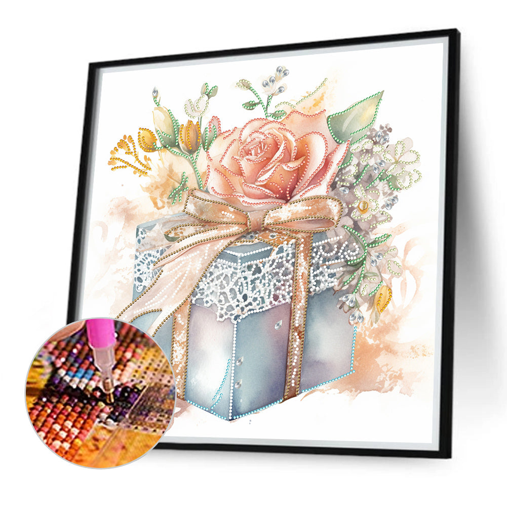 Flower Gift Box - Special Shaped Drill Diamond Painting 40*40CM