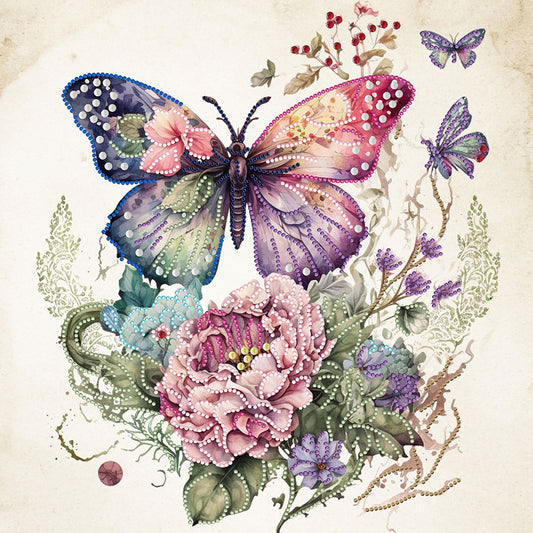 Flowers Butterfly - Special Shaped Drill Diamond Painting 40*40CM