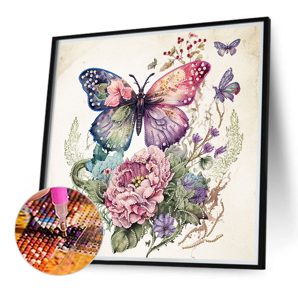 Flowers Butterfly - Special Shaped Drill Diamond Painting 40*40CM