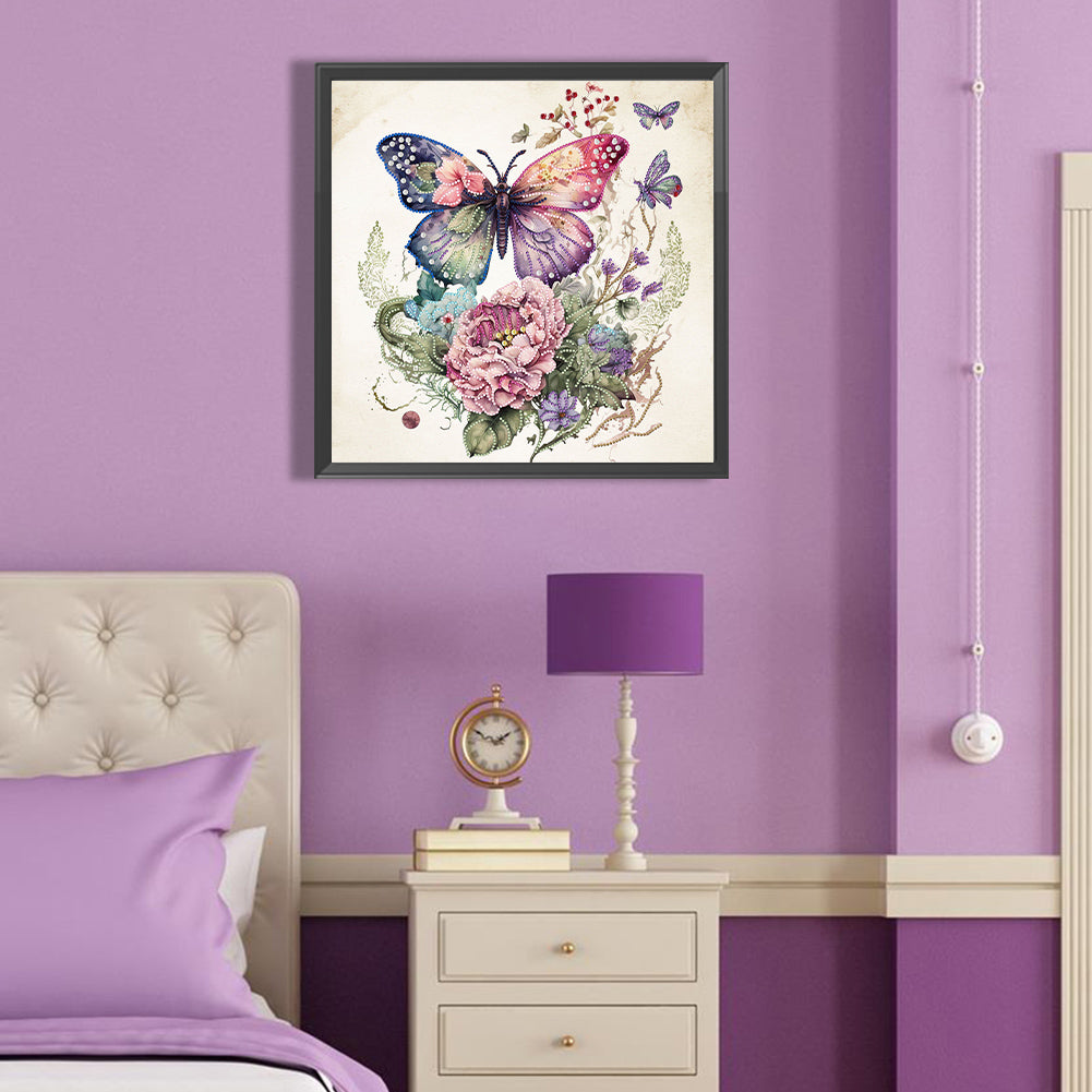 Flowers Butterfly - Special Shaped Drill Diamond Painting 40*40CM