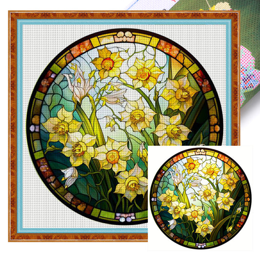 Glass Painting - Narcissus - 11CT Stamped Cross Stitch 40*40CM