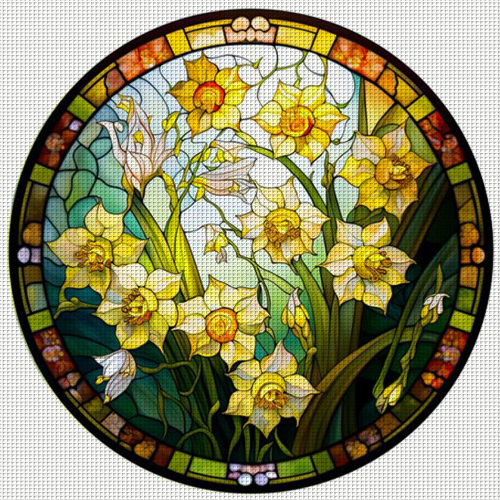 Glass Painting - Narcissus - 11CT Stamped Cross Stitch 40*40CM