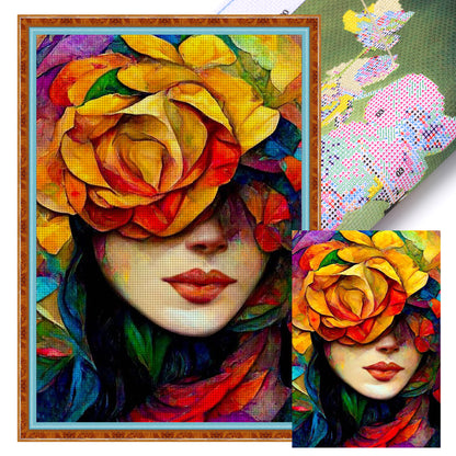 Woman Covering Face With Flowers - 11CT Stamped Cross Stitch 40*60CM