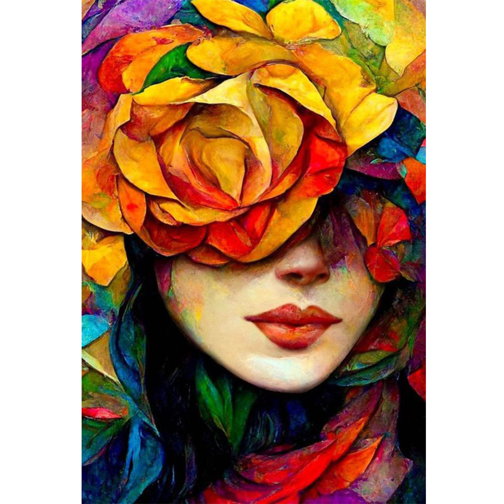 Woman Covering Face With Flowers - 11CT Stamped Cross Stitch 40*60CM