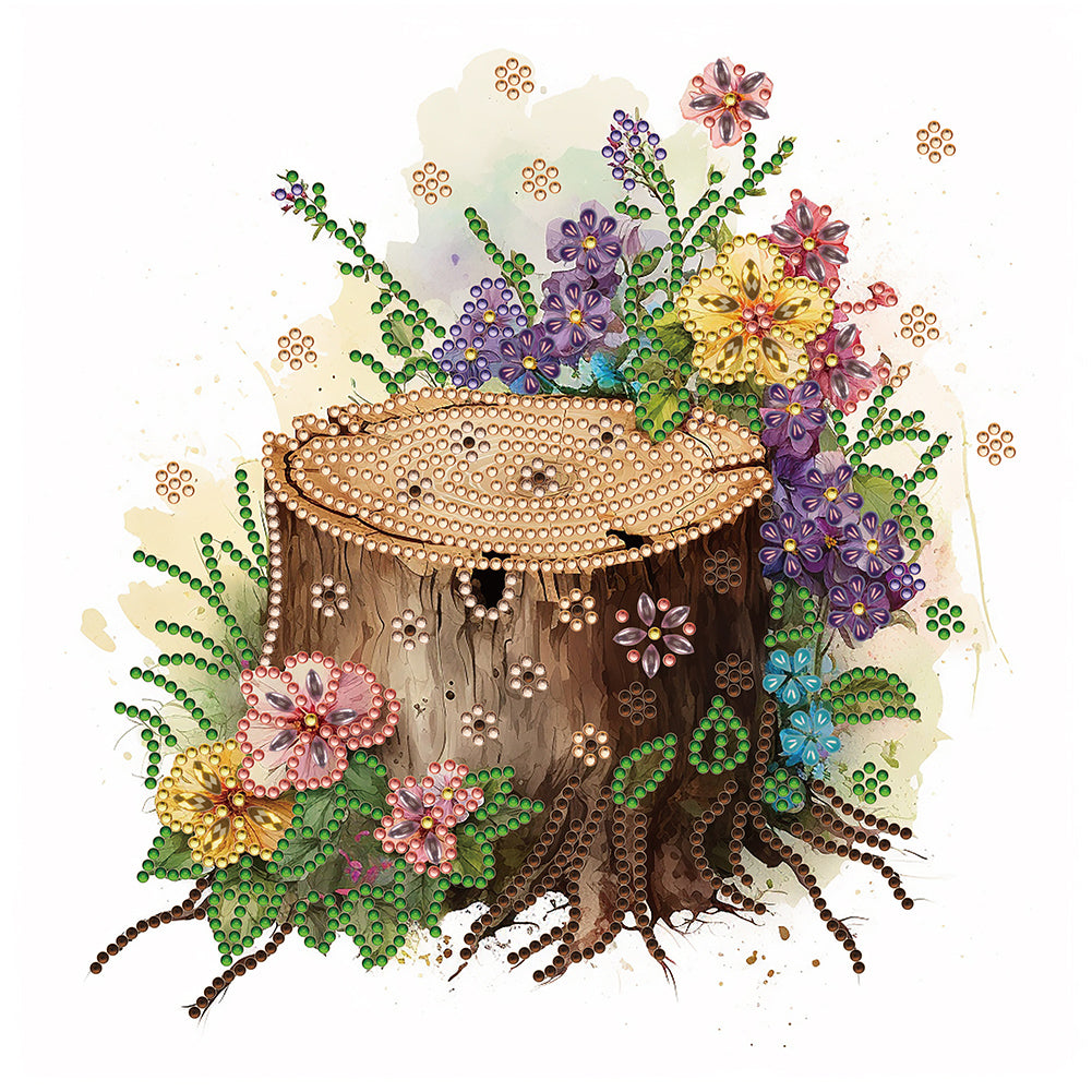 The Tenacious Blooming Flowers In The Wooden Pile - Special Shaped Drill Diamond Painting 30*30CM