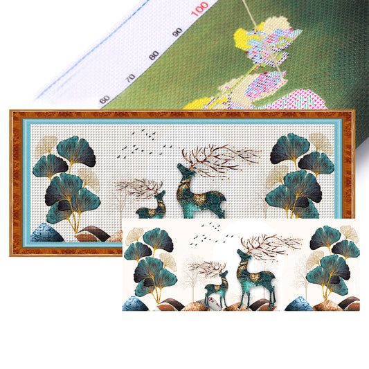 Ginkgo Leaf Fortune Deer - 11CT Stamped Cross Stitch 150*60CM