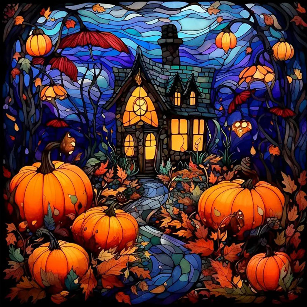 Glass Painting Pumpkin Castle - Full Round Drill Diamond Painting 40*40CM