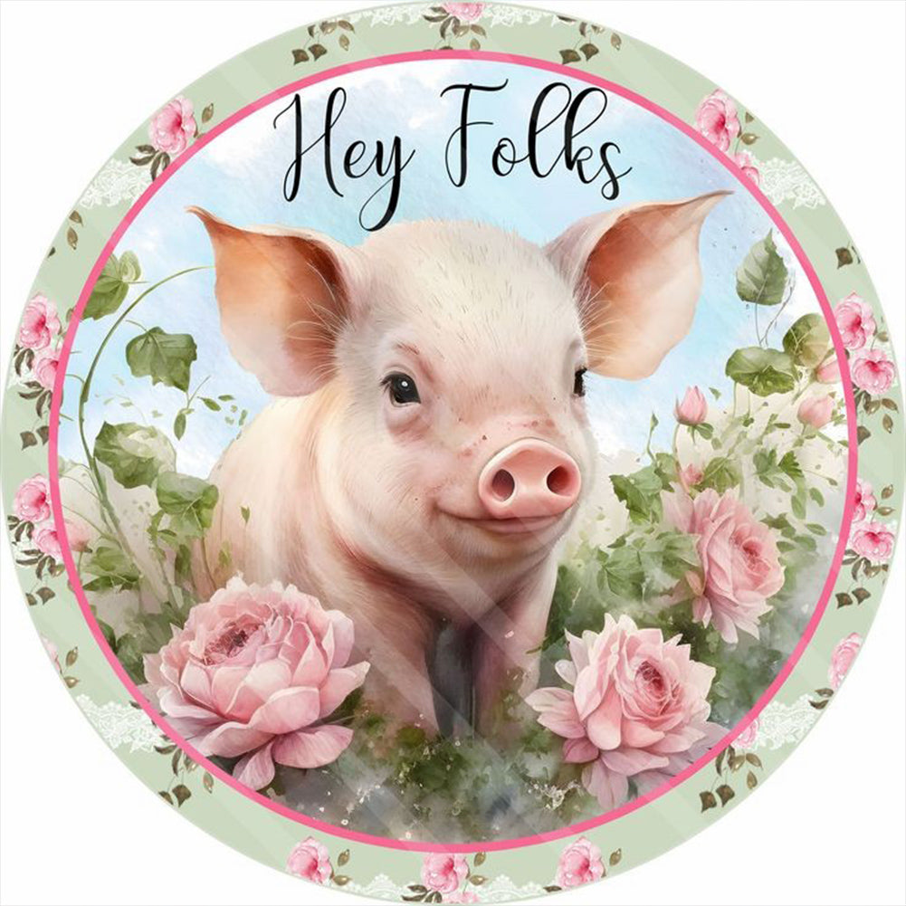 Pink Flower Piggy - Full Round Drill Diamond Painting 30*30CM