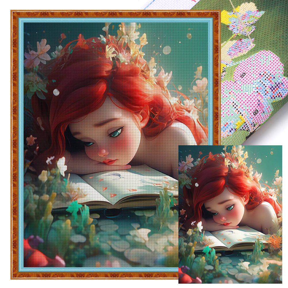 The Little Mermaid Reading A Book - 11CT Stamped Cross Stitch 50*65CM