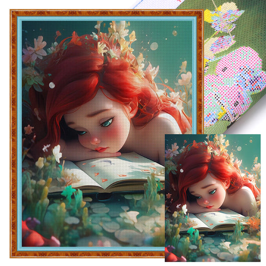 The Little Mermaid Reading A Book - 11CT Stamped Cross Stitch 50*65CM