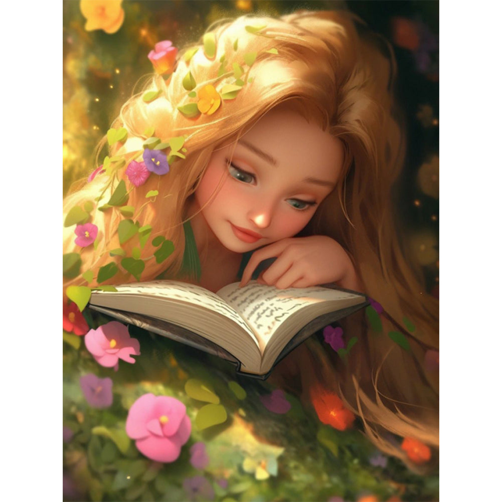 Blonde Girl Reading A Book - 11CT Stamped Cross Stitch 50*68CM