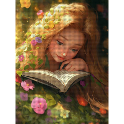 Blonde Girl Reading A Book - 11CT Stamped Cross Stitch 50*68CM