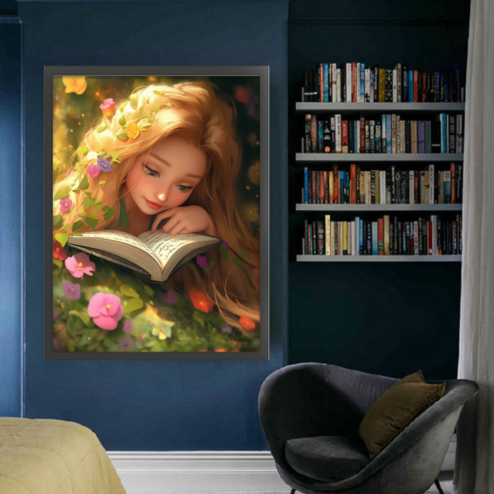 Blonde Girl Reading A Book - 11CT Stamped Cross Stitch 50*68CM