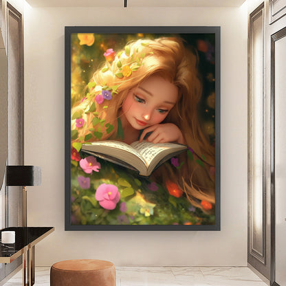 Blonde Girl Reading A Book - 11CT Stamped Cross Stitch 50*68CM