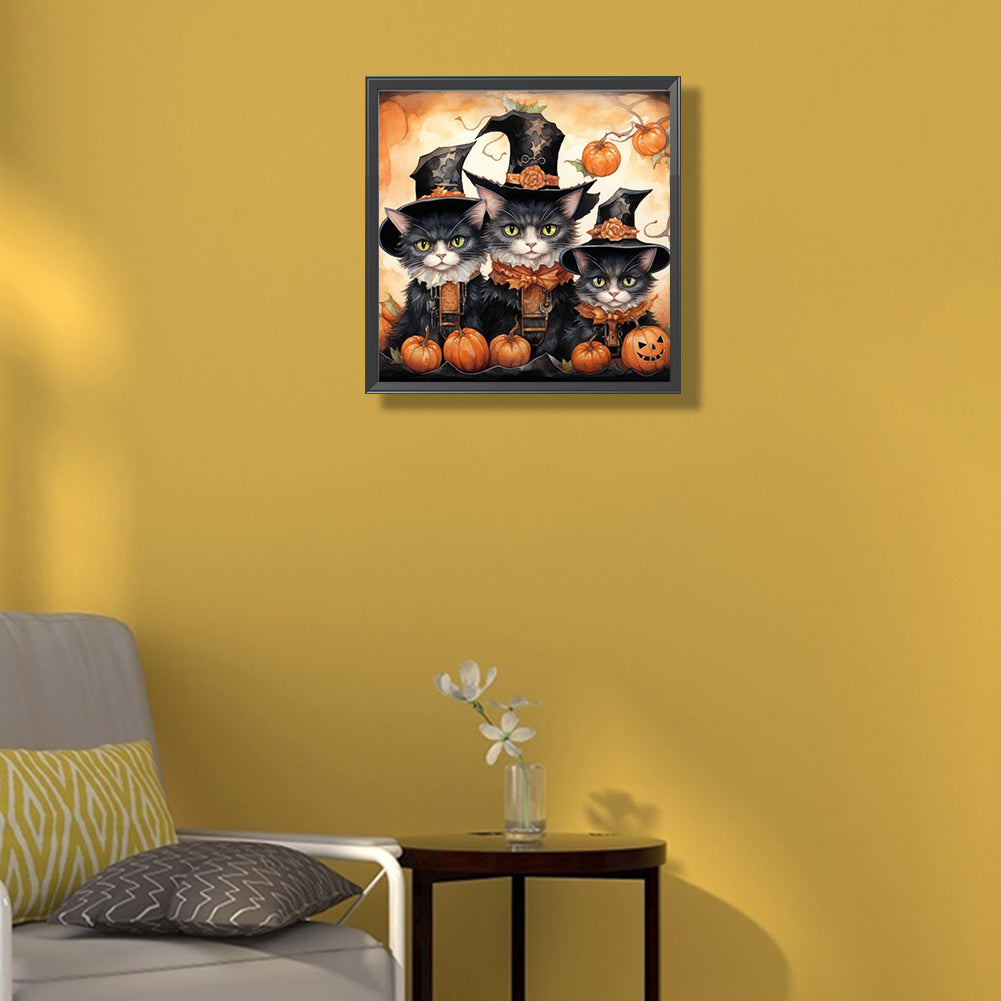 Halloween Pumpkin Black Cat - Full Round Drill Diamond Painting 40*40CM