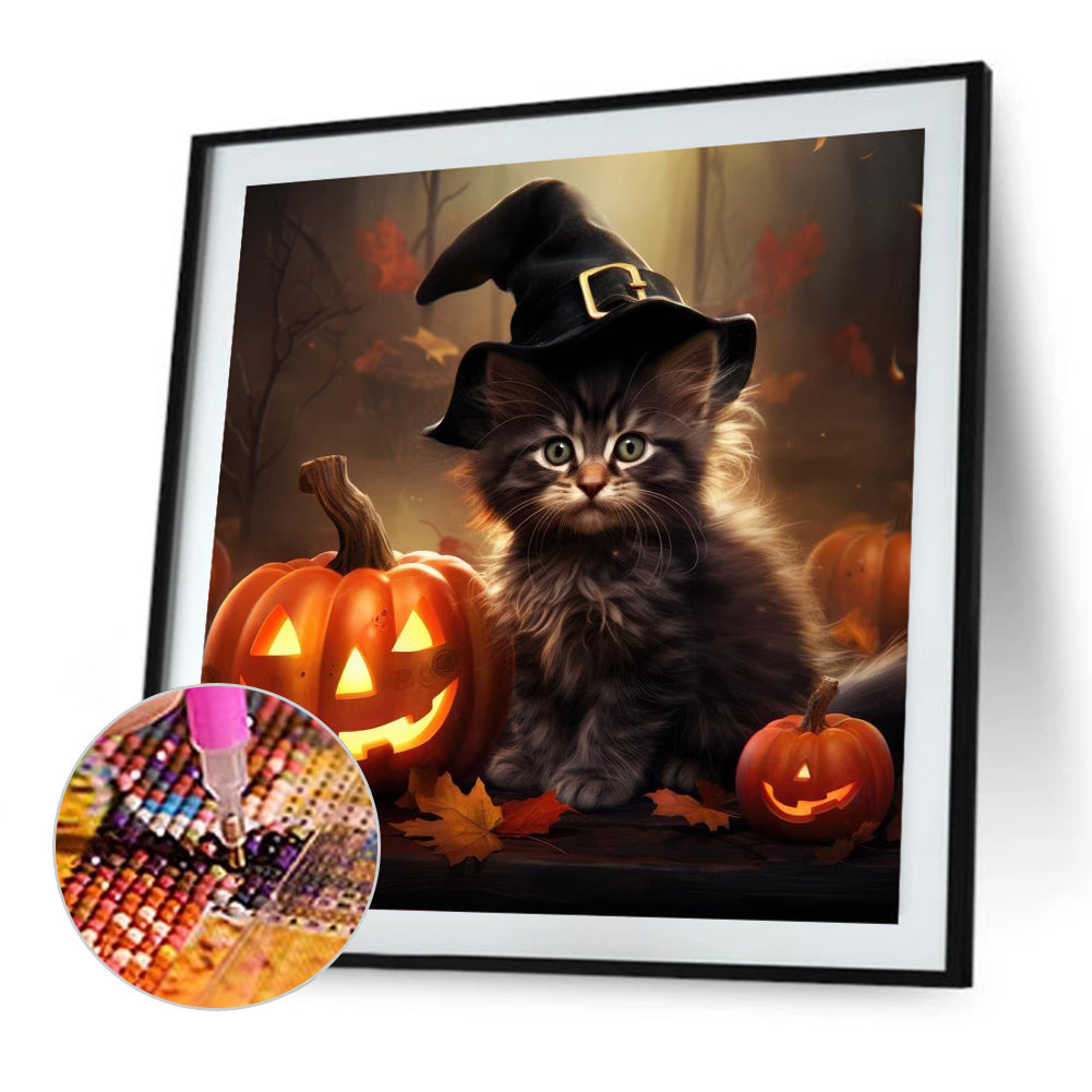 Halloween Pumpkin Black Cat - Full Round Drill Diamond Painting 40*40CM