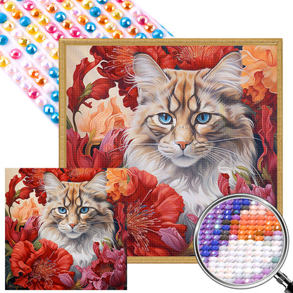 Flowers And Cats - Full Round Drill Diamond Painting 40*40CM